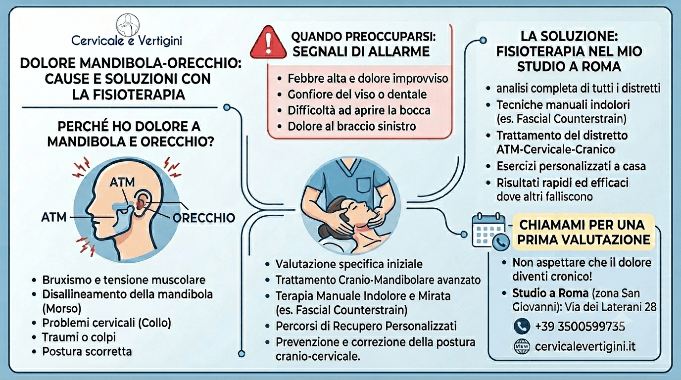 infografica dolore alla mandibola e orecchio